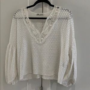 White crochet puff sleeve top